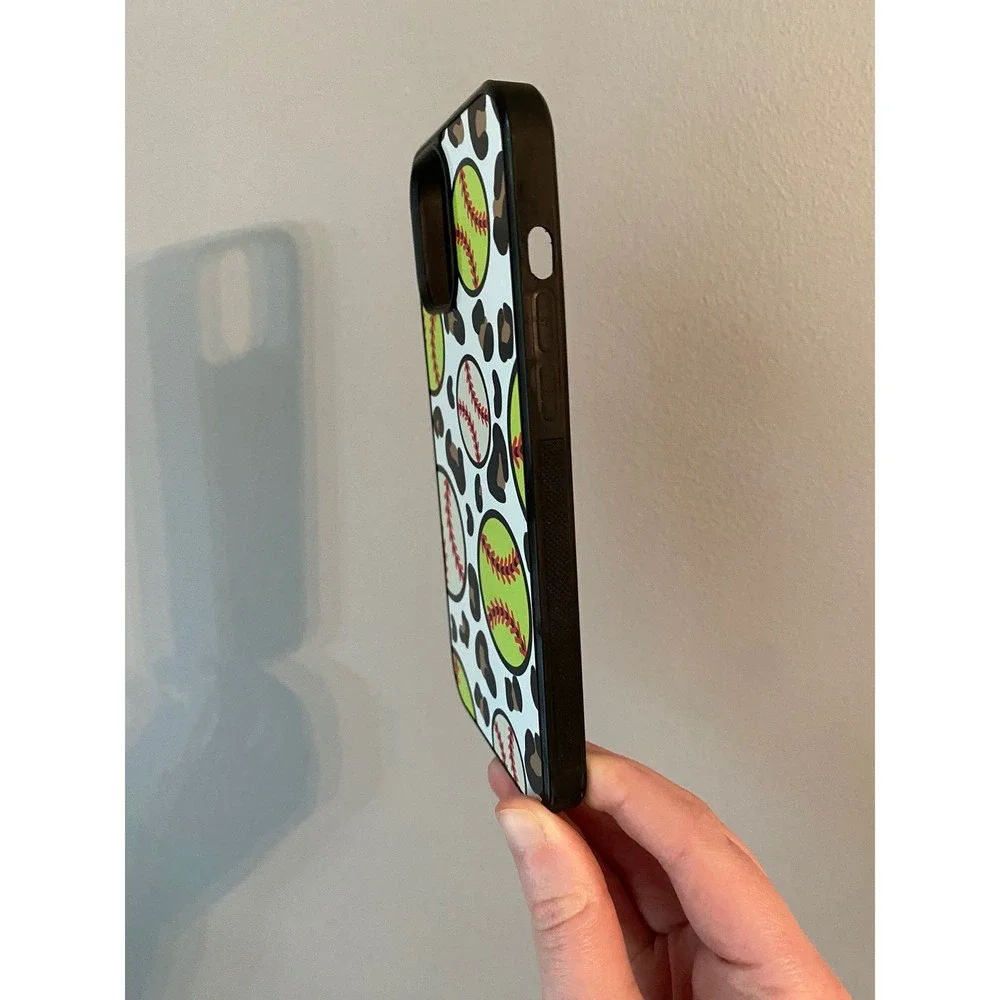 Phone Case iPhone 12 Pro Max Unisex OS White Leopard Softball Baseball Sporty